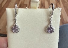 Sterling Silver Oval Amethyst Drop Earrings with Filigree Settings, Leverback