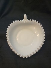 Vintage Milk Glass Kidney-Shaped Nappy Dish with Geometric Pressed Pattern