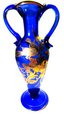 Bohemian Cobalt Blue & 24K Gold Decanter with Cordial Glasses, Hand-Enameled Floral Decor — listing 2