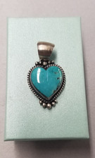 Native American Sterling Silver Turquoise Inlay Pendant Necklace & Earrings Set by HJ Chavez — listing 2