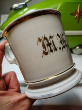 Antique Victorian Porcelain Twin-Handled Shaving Mug / Cache Cup with Pink Floral Transfer and Gold Gilt Handles — listing 4