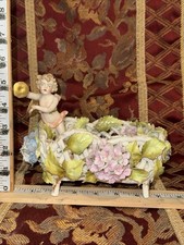 German Porcelain Cherub Figural Cornucopia Vase with Applied Flowers — listing 6