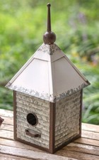 Galvanized Metal Pyramid-Roof Birdhouse / Bird Feeder in Wire Basket Frame — listing 6