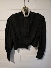 1890s Victorian Brown Calico Bodice with Black Lace Collar & Leg-o-Mutton Sleeves — listing 3