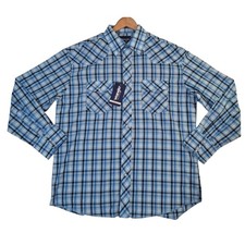 Wrangler Western Shirts Men's Short Sleeve Pearl Snap Plaid Shirt, Teal/Blue — listing 2