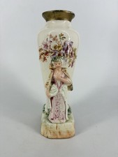 Porcelain figural spill vase with seated boy and rabbits, blue and white with hand-painted floral accents — listing 2