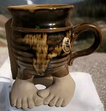 Five Bridges Inc. Studio Pottery Cowboy Boot Mug with 'Footware Tucson' Sheriff Badge — listing 3