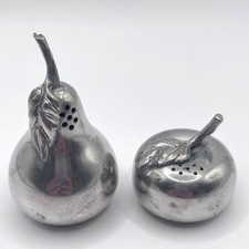 Vintage Figural Pewter Apple & Pear Salt and Pepper Shaker Set