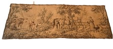 Vintage French-Style Jacquard Woven Tapestry Wall Hanging, 19 in x 56 in, Pastoral Courting Scene with Figures in 18th-Century Dress