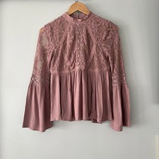 American Eagle Outfitters Boho Bell-Sleeve Lace-Up Peasant Top, Size M, Dusty Purple — listing 4