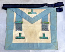 Masonic Craft Lodge Officer's Apron with Light Blue Silk Trim, Rosettes, and Silver Bullion Tassels — listing 6