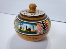 Peruvian Chulucanas-Style Hand-Painted Pottery Bottle Vase with Tall Neck