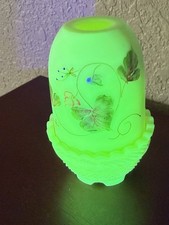 Fenton Burmese Uranium Glass Fairy Lamp with Hand-Painted Tree Landscape — listing 6