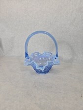 Blue Opalescent Open Lace Edge Footed Bowl in Cane / Windows Pattern — listing 3
