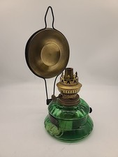 Vintage Green Glass Miniature Oil Lamp with Chimney Shade — listing 5
