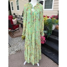 Vintage Turquoise Tiered Cotton Boho Maxi Skirt with Satin Ribbon Trim, Size UK 8-10 — listing 4