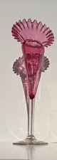 Vintage Hand-Blown Jack-in-the-Pulpit Art Glass Vase, Green & Pink Cased Glass with Ruffled Orange Top, 7.5" — listing 3