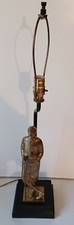 Vintage Brass Figural Golfer Table Lamp with Burlap Shade — listing 4