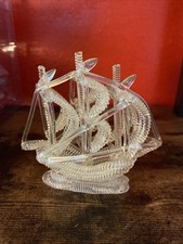 Spun Glass Sailing Ship Figurine with Blue Hull and Gold Sail Tips — listing 6