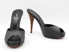 Fendi Black Suede & Gold Leather Peep-Toe Slingback Platform Heels, Size 7 — listing 4