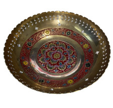 Indian Hand-Painted Enameled Brass Vase with Floral Meenakari Diamond Panels — listing 4