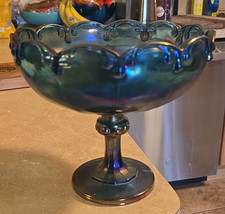 Pair of Iridescent Carnival Glass Footed Dessert / Sherbet Compotes, Made in Romania — listing 4