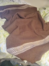 Baron Vintage Wool Camp Blanket Olive Green with Woven Stripe Border — listing 6