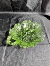 Vintage Uranium Green Depression Glass Bowl with Etched Floral Wheat Design — listing 4