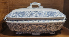 Antique Blue & White Transferware Covered Vegetable Tureen, 'Triangle' Pattern — listing 5