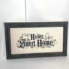 Framed Handmade Country Cottage Sampler Cross Stitch, Completed 2005, Signed 'T 05' with Personalized 'Renee's Home', Matted in Brown Wood Frame — listing 2