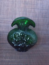 Hand-Blown Green Art Glass Footed Bowl with Optic Ribbing — listing 6