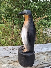 Hand-Carved Painted Wood Penguin Figurine