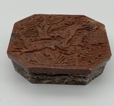 Hand-Carved Black Soapstone Trinket Box with Etched Floral Vine Motif — listing 6