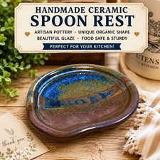 Handmade Studio Pottery Spoon Rest with Presidential Eagle Seal Motif, Bright Orange Glaze — listing 3