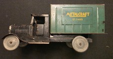 Antique Pressed Steel Model A Coupe Toy Car, Blue with Yellow Disc Wheels — listing 5