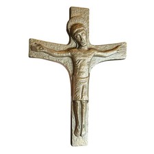 Mid-Century Modernist Bronze Crucifix on Cherry Wood Cross — listing 6