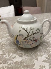 Vintage Porcelain Teapot with Bonneted Children Relief and Pink Bow Cameo — listing 3