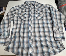 Wrangler Men's Western Pearl Snap Long Sleeve Plaid Shirt, Black and Grey, Size Large — listing 4