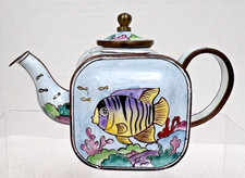 Kelvin Chen Hand-Painted Enamel Miniature Teapot, "Cats" Pattern No.1987