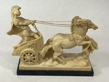 Vintage Italian Alabaster Resin Roman Charioteer with Two Horses Figurine — listing 2