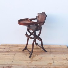 Antique Oak Convertible Child's High Chair with Cane Seat and Fold-Down Tray — listing 3