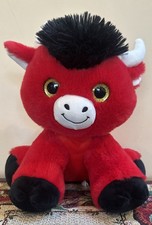 Red Bull/Ox Plush Toy with White Horns and Black Face