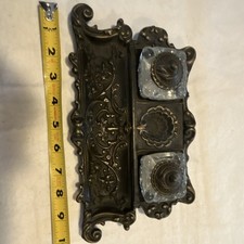 Vintage Pressed Glass Double Inkwell Desk Stand with Pen Rests — listing 6
