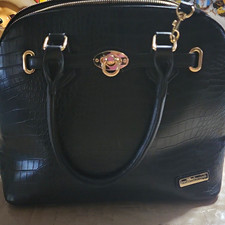 Adrienne Vittadini Gray Pebbled Faux Leather Winged Satchel with Tassel Charm — listing 6