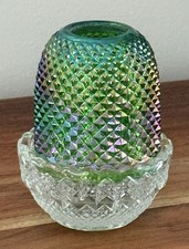Vintage Green Glass Two-Piece Fairy Lamp with Ribbed Shade — listing 3