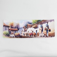 Original Signed Watercolor Painting, Peruvian/Andean Village Street Scene with Figures, Framed 10x6.5" — listing 2