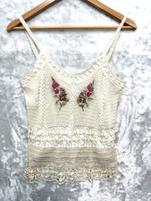 Newport News Magenta Ramie-Cotton Knit Camisole Tank with Crochet V-Neck Trim, Size M — listing 4