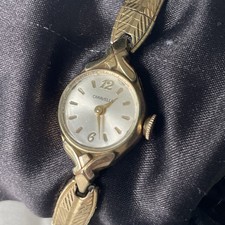 Vintage Ladies' Brown Leather Strap Watch with Gold-Tone Cushion Case — listing 2