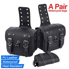 Black Leather Motorcycle Throw-Over Saddlebags with Bungee Net — listing 5
