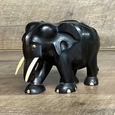 Vintage Hand-Carved Ebony Wood Elephant Bookend with Faux Book, African Folk Art — listing 4